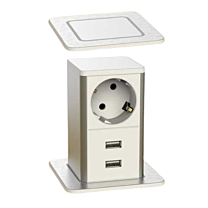 POP UP Inbouwstopcontact met 2 USB laders - Wit/RVS