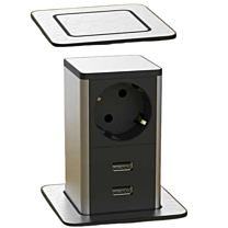 POP UP Inbouwstopcontact met 2 USB laders - Zwart/RVS