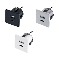USB A + USB C Lader - Inbouw - 36 x 36 mm - 12 V - Drie kleuren