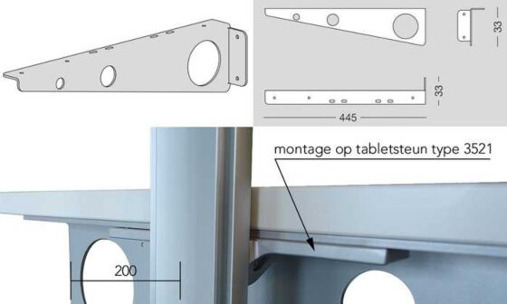 Slim Bureaubladsteun - Kleuren: Aluminium, Zwart en Wit - Set L/R