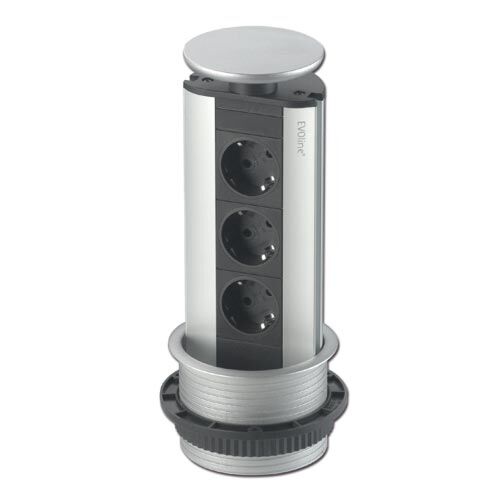 Evoline Port Cuisine - Uittrekbaar stopcontact - 3 stekkerdozen - Aluminium