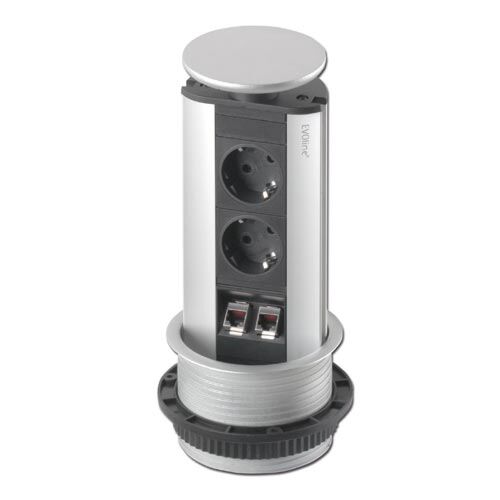 Evoline Port Data - Uittrekbaar stopcontact - 2 stekkerdozen + 2 RJ 45 - Aluminium