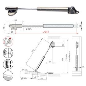Gasdruk-demper Kraby - Valdeur - Met Frontverstelling - Lengte: 244 mm