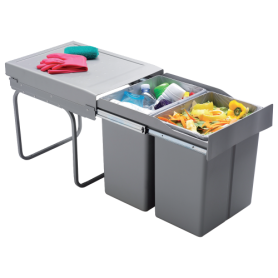 Afvalemmers 2 x 21 Liter - Grijs - Kastbreedte: min. 400 mm - Hoogte: 400 mm  